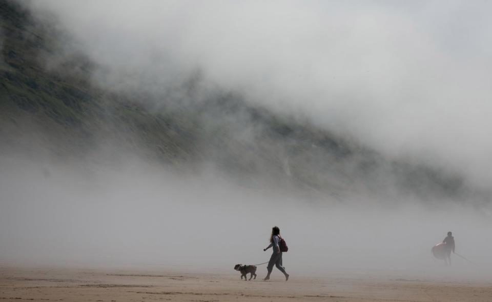 Freezing fog suddenly descended on Woolacombe Beach