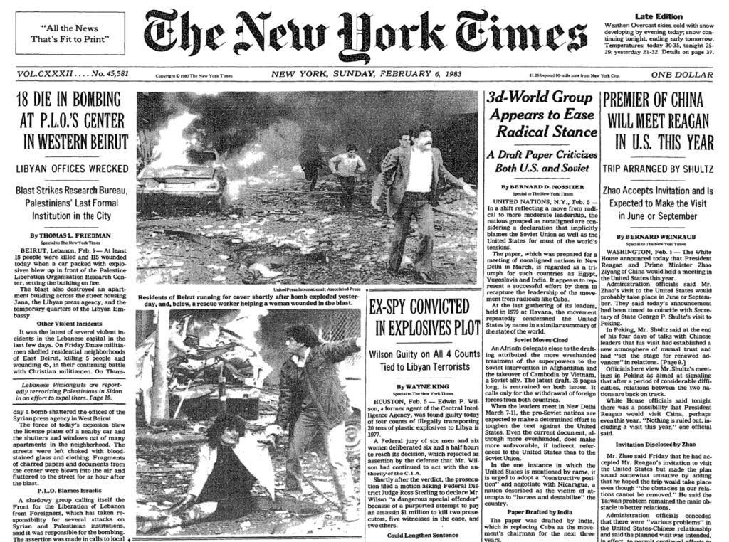 Click to enlarge NYT bombing Israel 1983