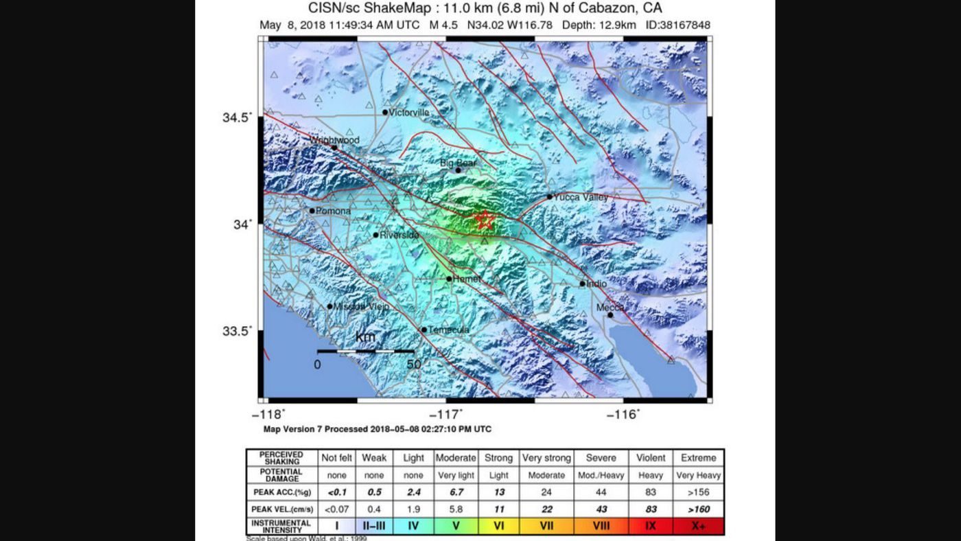 Click to enlarge southern California earthquake