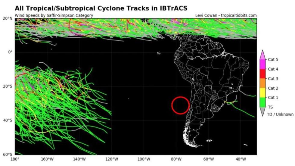 Click to enlarge Tropical/subtropical cyclone tracks in the Pacific Ocean