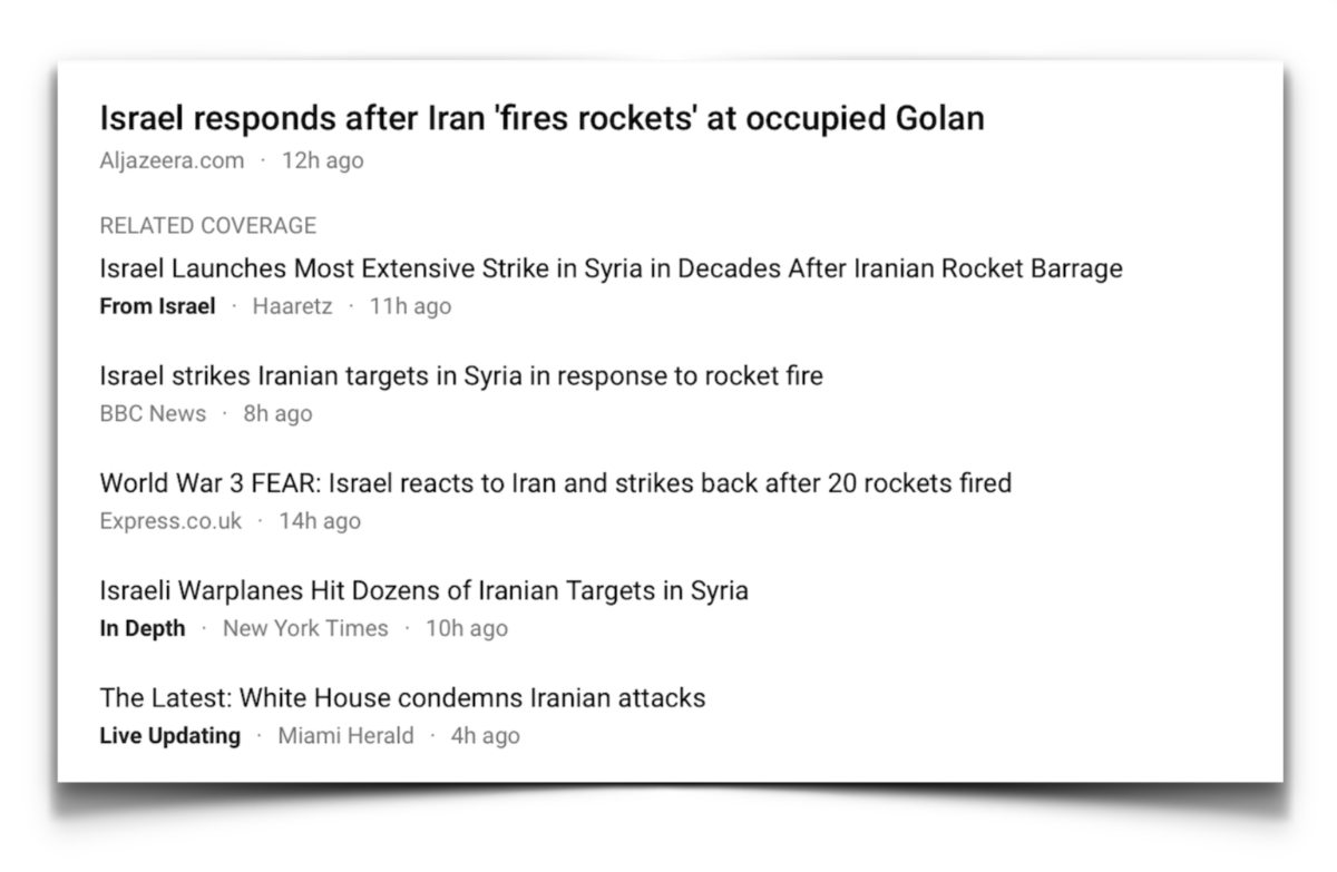 Headlines concerning the Israeli attack in Syria from Google News
