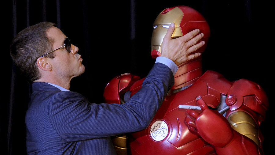 Robert Downey Jr with the Iron Man suit in 2008