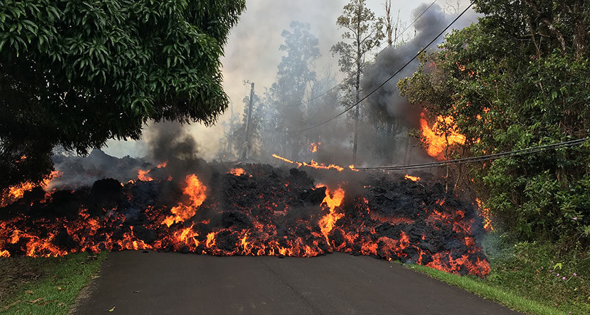 Click to enlarge Lava flowing from new fissures along the eastern flank of Hawaii’s Kilauea volcano