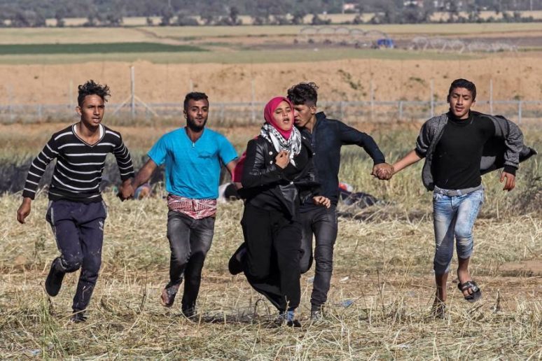Click to enlarge Palestinian demonstrators