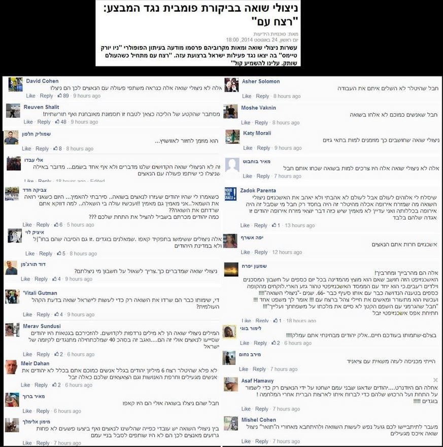 facebook posts israeli death threats holocaust survivors