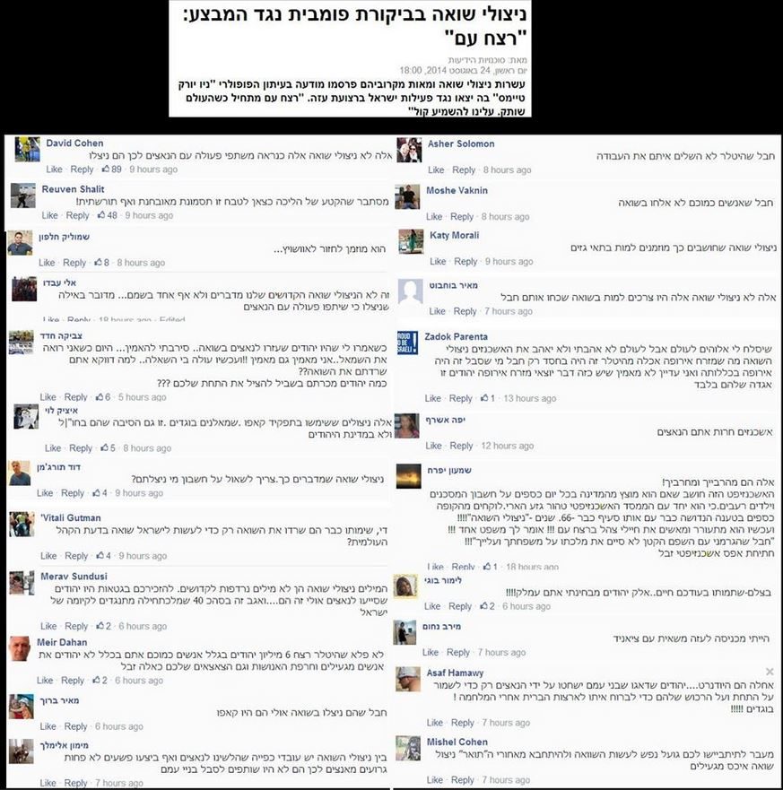 Click to enlarge facebook posts israeli death threats holocaust survivors
