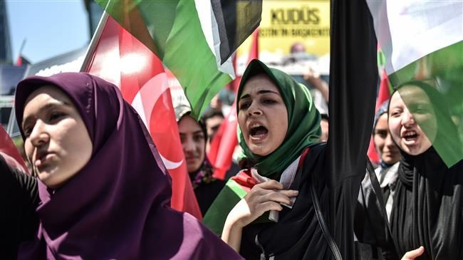 Turkish protesters wave Palestinian flags