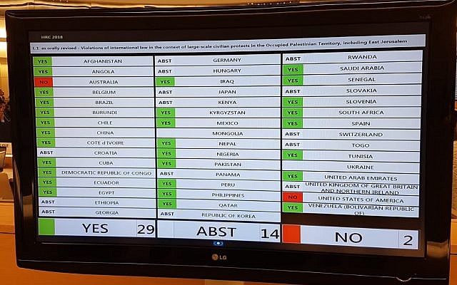 Click to enlarge UN vote investigae israel