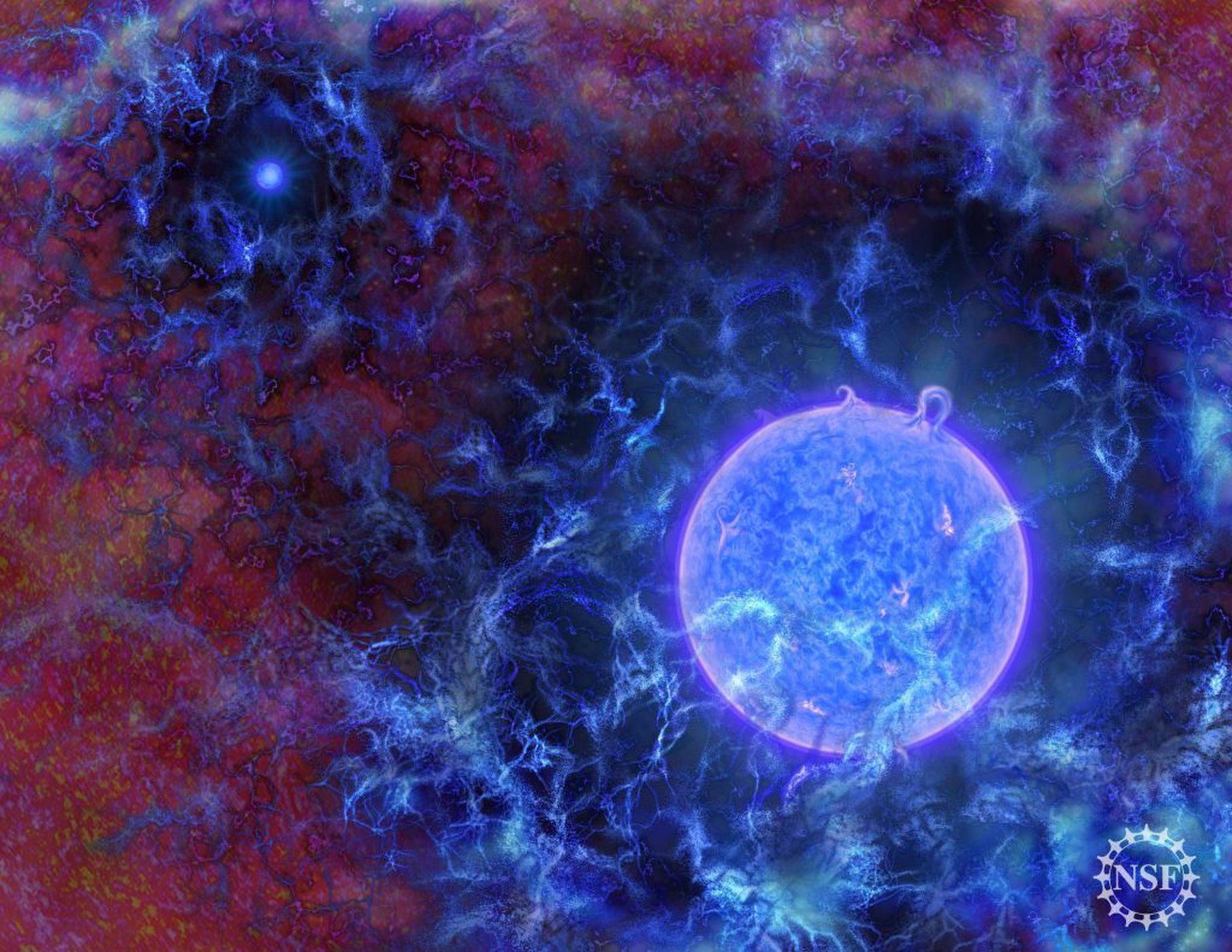 An artist's illustration of what the first stars in the universe may have looked like.
