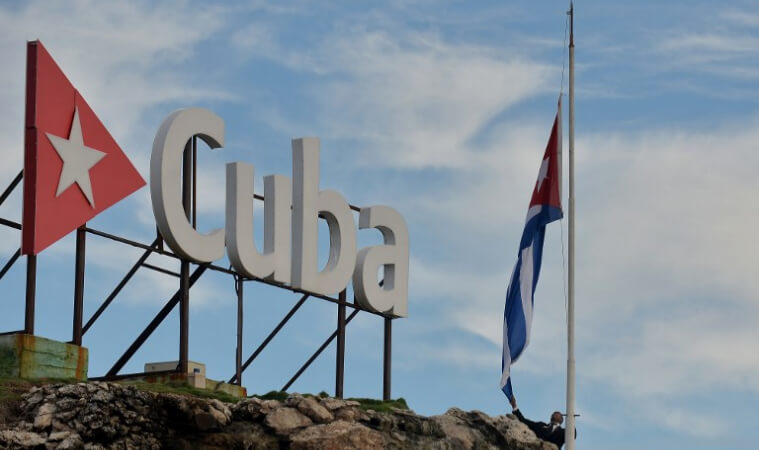 The Cuban national flag half-mast