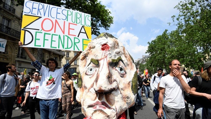 Figure of French President during a rally on May 22, 2018 in Paris
