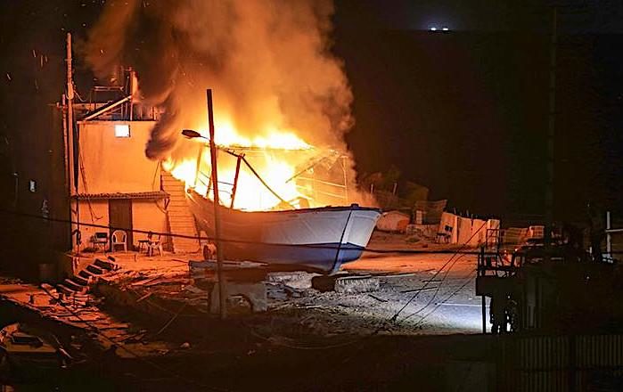 Burning Gaza boat