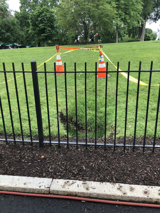 A sinkhole has appeared on the White House North Lawn.