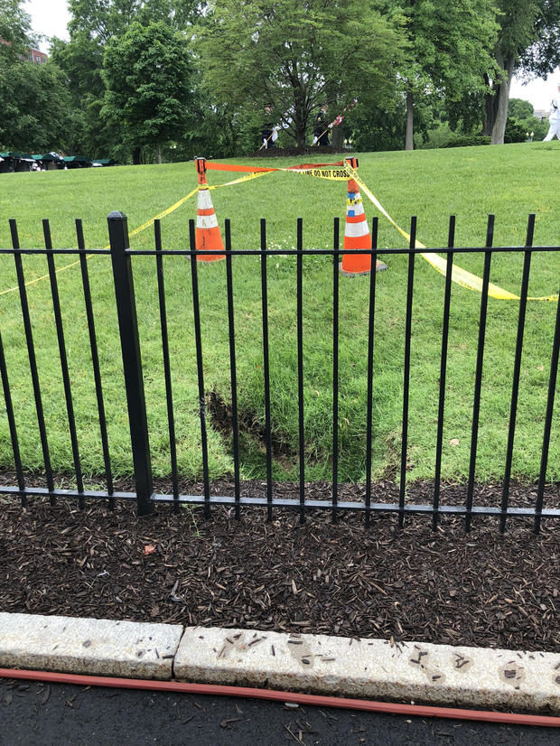 Click to enlarge A sinkhole has appeared on the White House North Lawn.