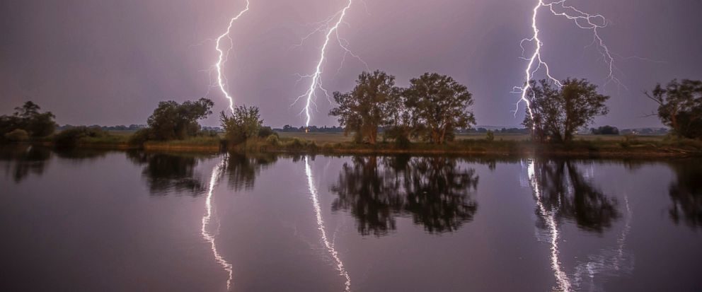 Click to enlarge In this May 27, 2018 photo thunderbolts are reflected near Premnitz, eastern Germany.