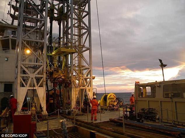 The drill rig on the Great Ship Maya the team used