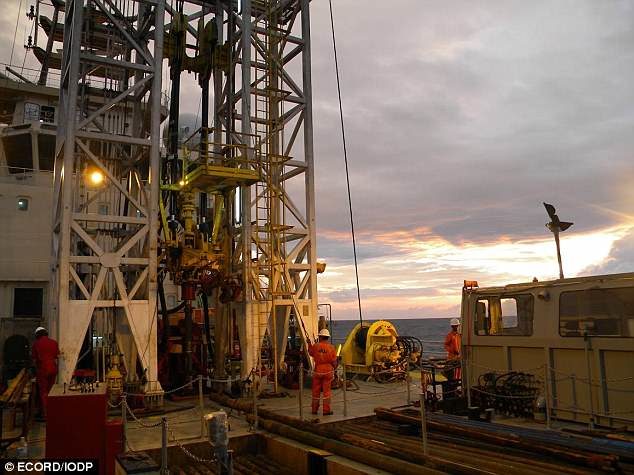 Click to enlarge The drill rig on the Great Ship Maya the team used