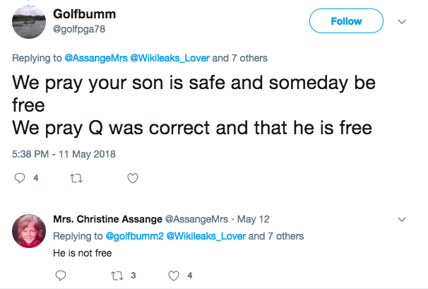 Assange mother tweet