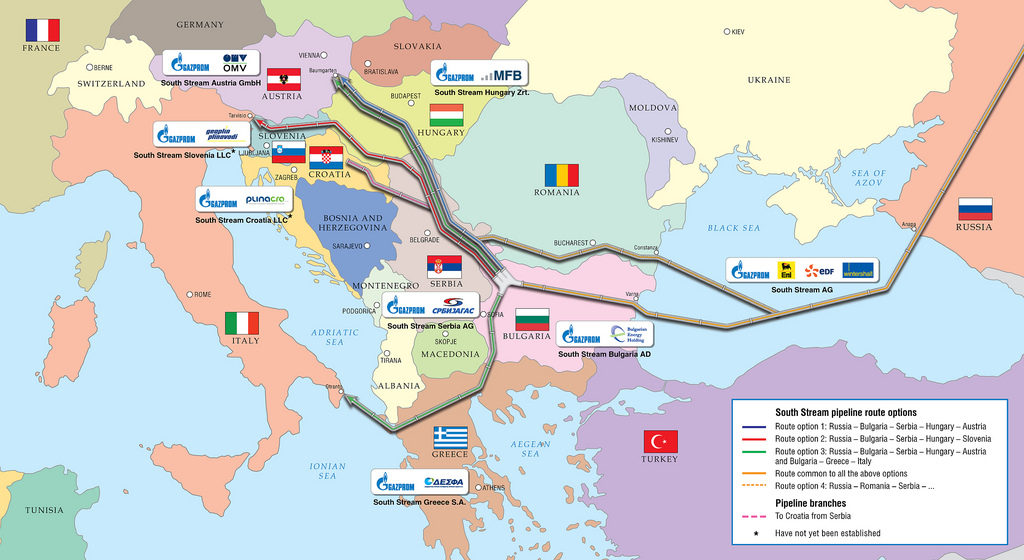 South Stream pipeline map, 2012.