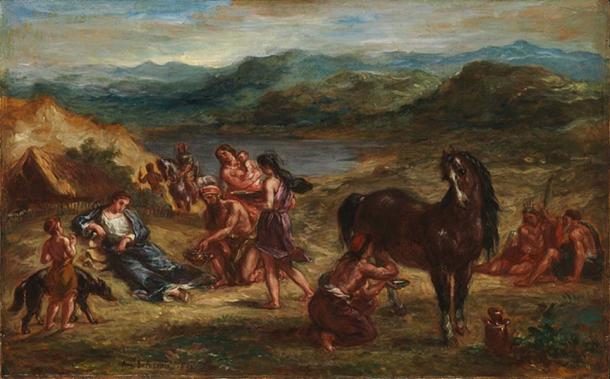 Click to enlarge Eugène Delacroix's painting of the Roman poet, Ovid, in exile among the Scythians.