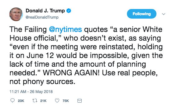 trump twee NYT fakenews
