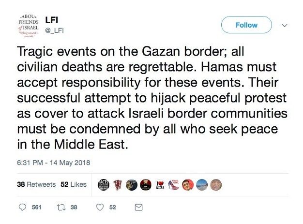 labour friends of israel tweet gaza