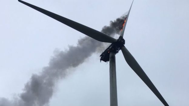 Click to enlarge The turbine fire was reported after storms hit the Fens overnight