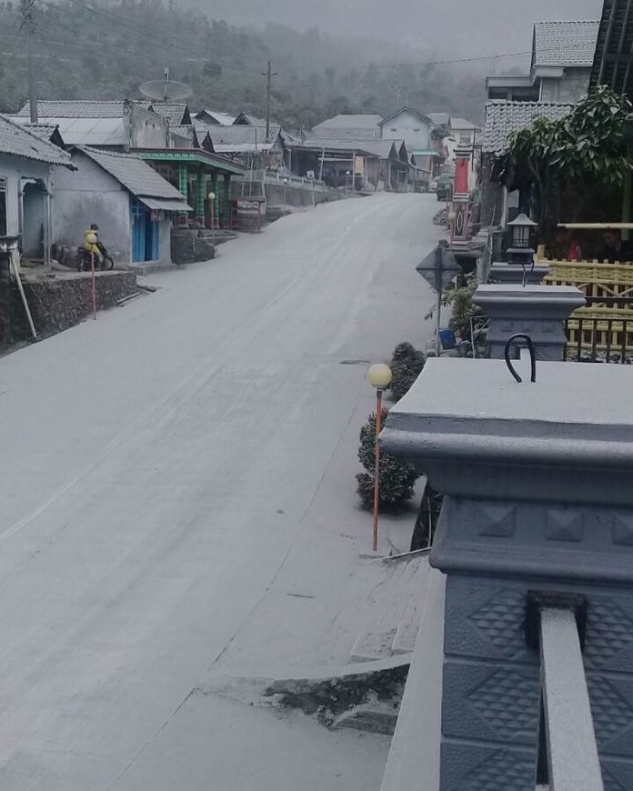 Ashfall after Merapi eruption on June 1, 2018 in Indonesia.