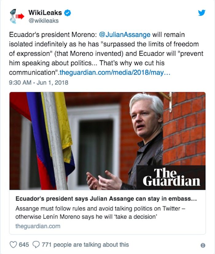 Click to enlarge Assange tweet