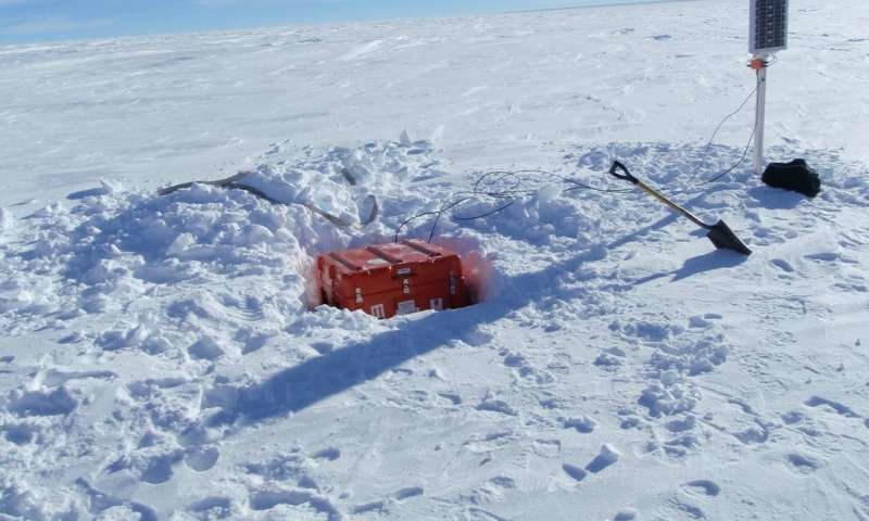 Click to enlarge Installation of one of the monitors in the East Antarctica seismic array.