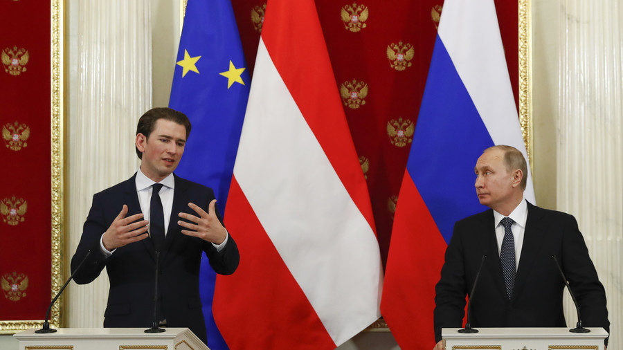 Russian President Vladimir Putin (R) meets with Austrian Chancellor Sebastian Kurz