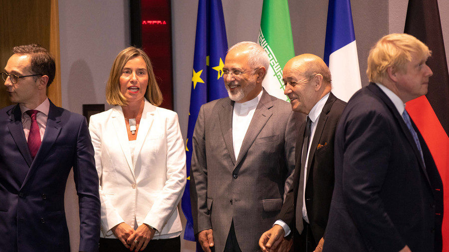 Click to enlarge EU Foreign Policy Chief Federica Mogherini along with Foreign ministers from Britain, Germany and France meet Iran's Foreign Minister Mohammad Javad Zarif in Brussels