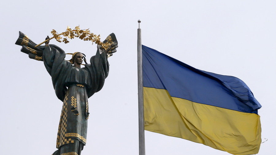 Ukraine flag statue