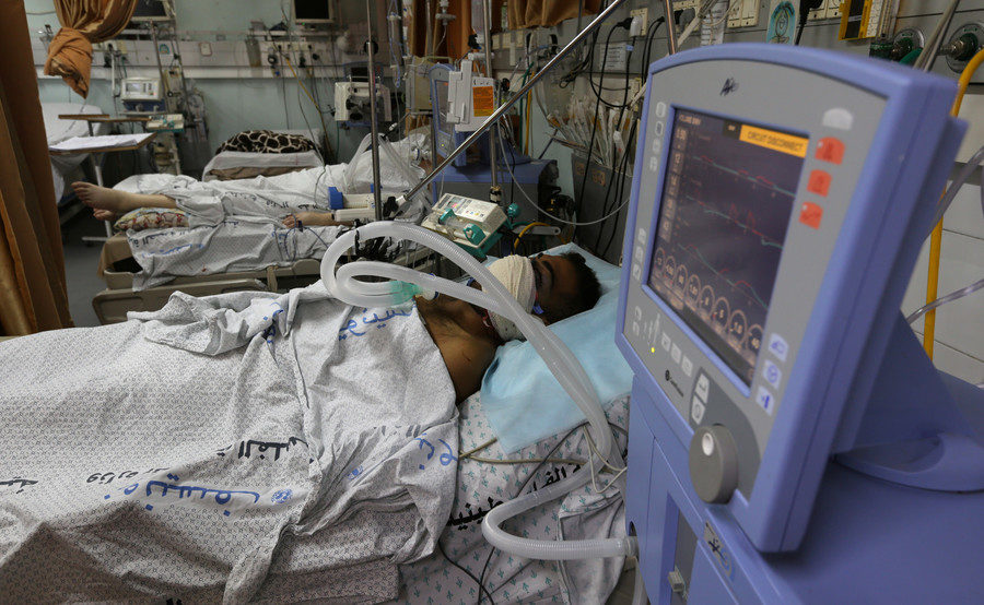 Palestinian protester Haitham Abu Sabla in the hospital