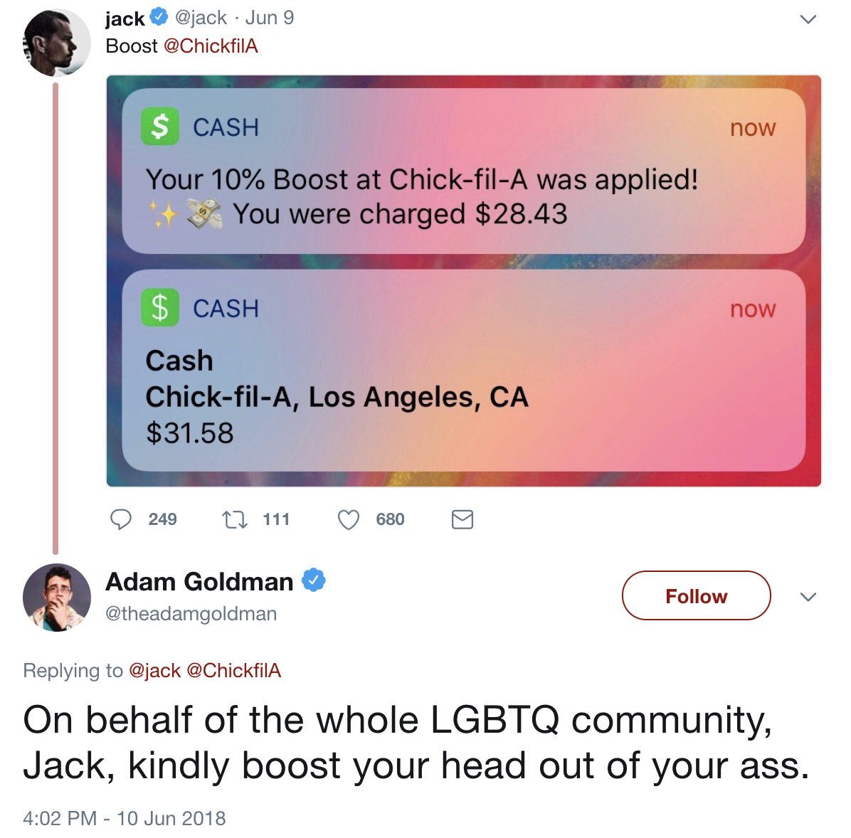 jack dorsey chick-fil-a backlash