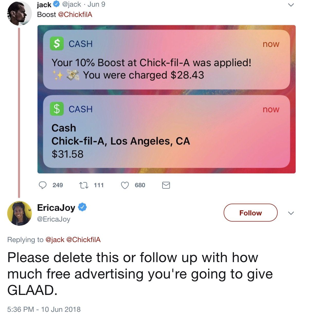 jack dorsey chick-fil-a backlash