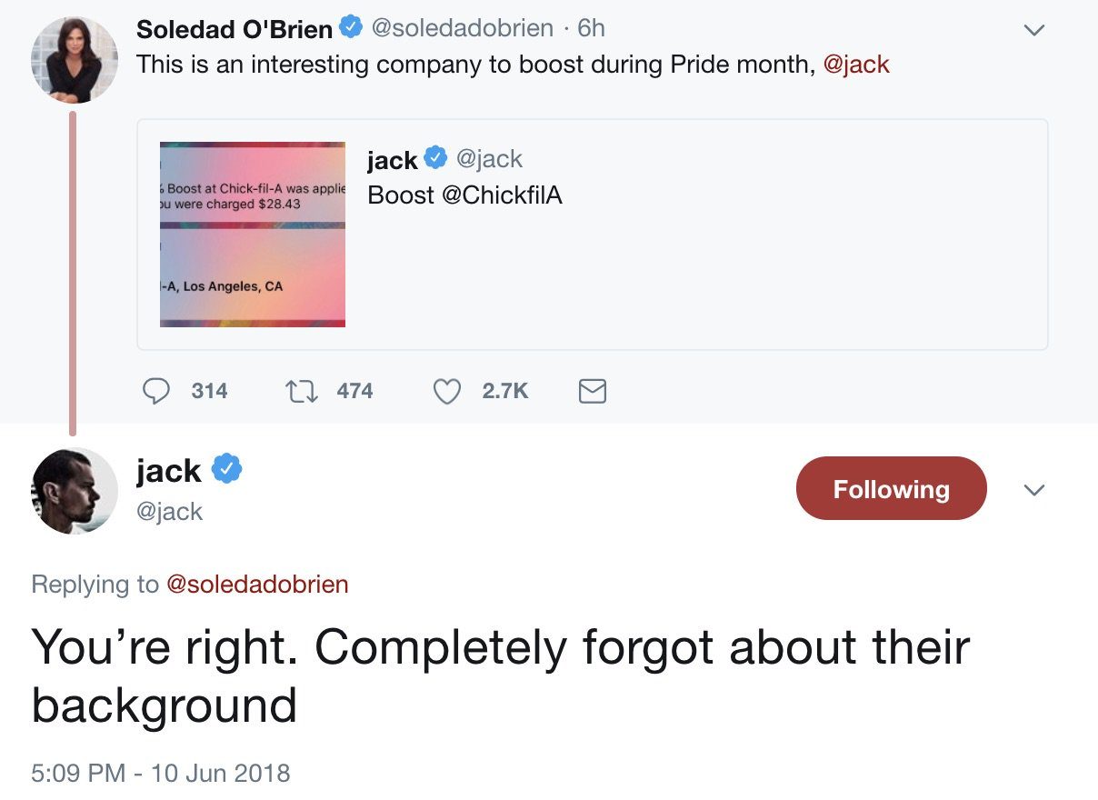 jack dorsey chick-fil-a backlash