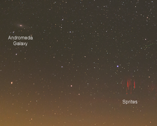 andromeda galaxy and red sprites