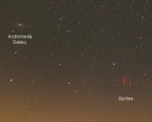 Click to enlarge andromeda galaxy and red sprites