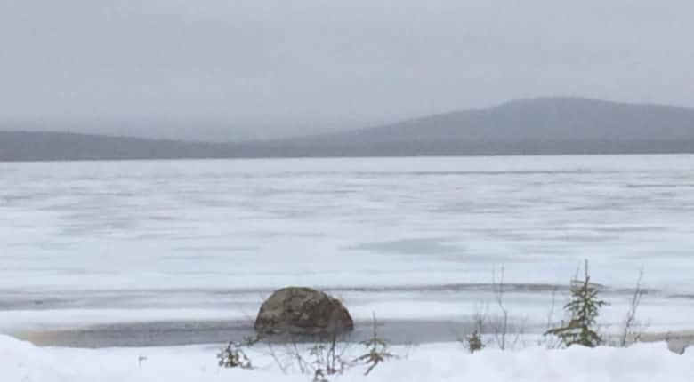 Click to enlarge Not a lot of fishing can be done when the lake is still frozen over in June.