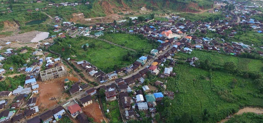 Aerial view of a section of Mogok taken in February 2018.