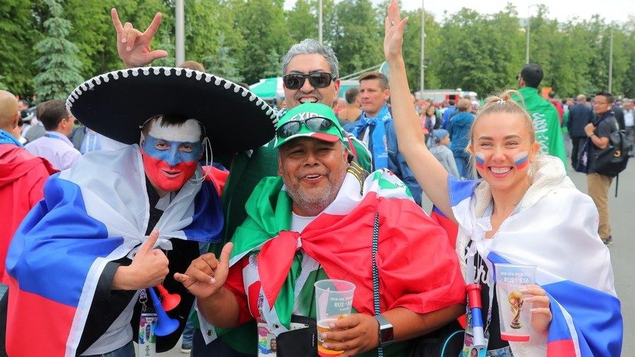 Click to enlarge Russia and Mexico fans together in Moscow.