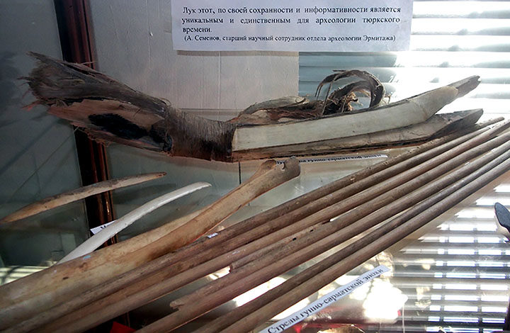 Click to enlarge The Hun warrior mummy, his bow and arrows. Pictures: Kokorya Museum