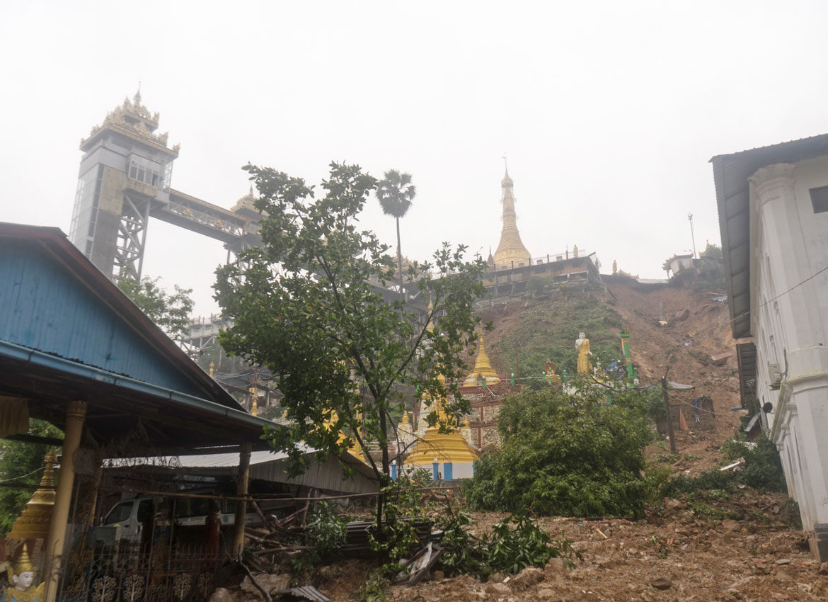 A landslide at the centre of Mawlamyine on Sunday.