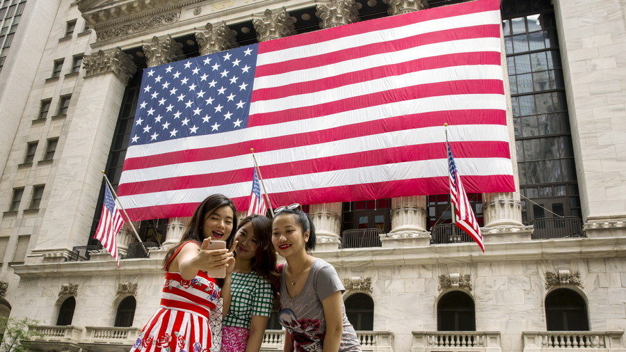 Chinese girls US flag