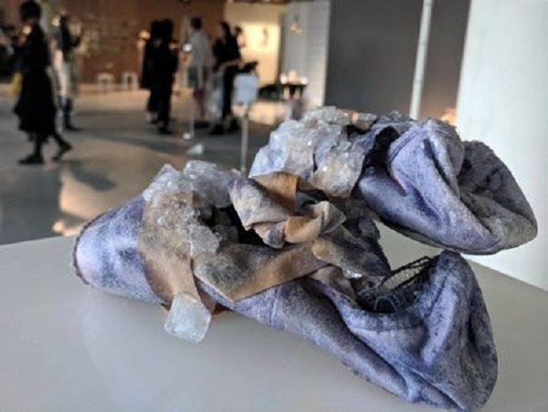 Ballet shoes adorned with urine crystals