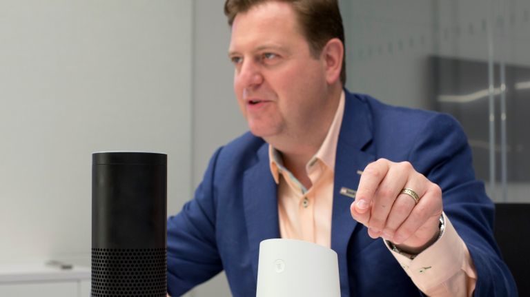 Banking exec with Amazon Echo