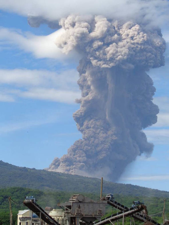 Click to enlarge The eruption sent a plume of smoke 500 metres into the air, as well as shooting rocks and gasses