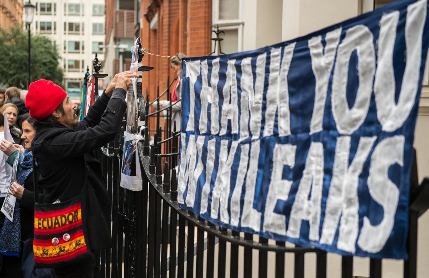 Click to enlarge Julian Assange supporters