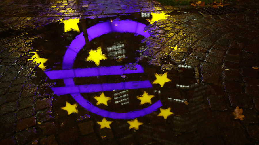The euro sign in front of the former headquarters of the European Central Bank